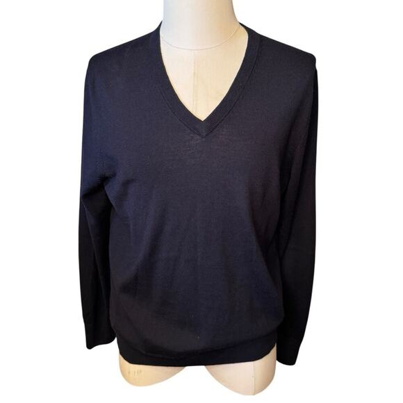 Brooks Brothers Merino Wool Navy Blue V Neck Sweater Men’s Large Lightweight - Picture 1 of 8